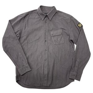 Belstaff Pitch Shirt Iron Charcoal Grey Brushed Cotton Flannel Button Up Mens XL